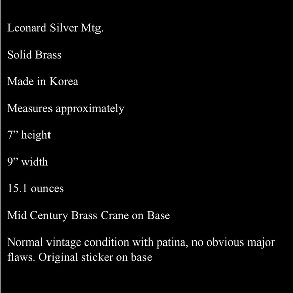 Vintage Brass Crane Sculpture Hollywood Regency Mid Century- 7” - Picture 8 of 8